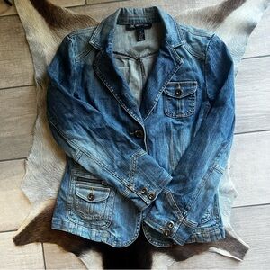 Y2K Blue Denim Blazer with zipper pockets